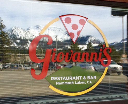Giovanni's with Mammoth Mountain reflection in the window